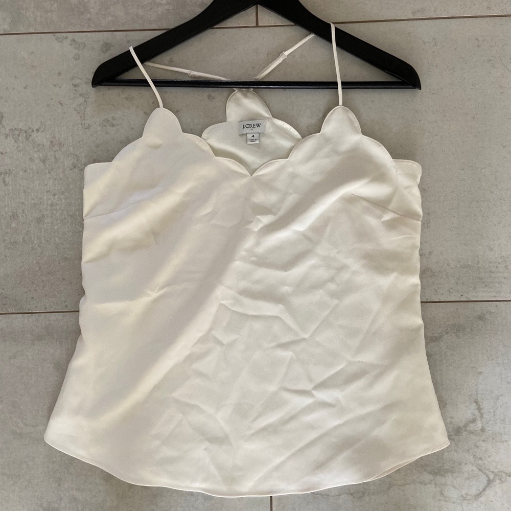 J Crew Scalloped Cream/White Tank Top Size 4